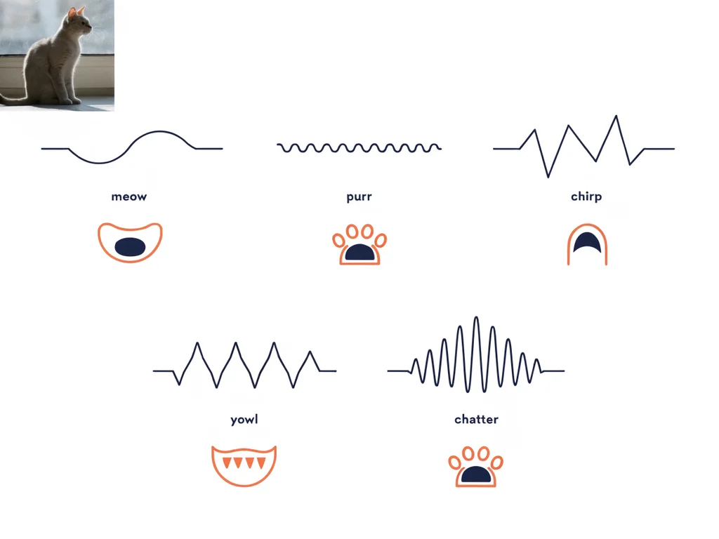 Infographic showing the different types of cat vocalizations and what they mean