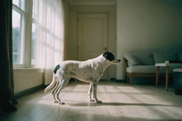 Dog showing hypervigilant body posture associated with generalized anxiety