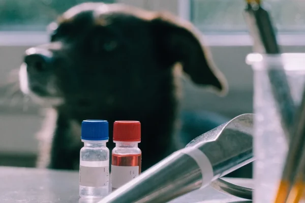 Veterinary diagnostic lab equipment and sample vials for pet health screening