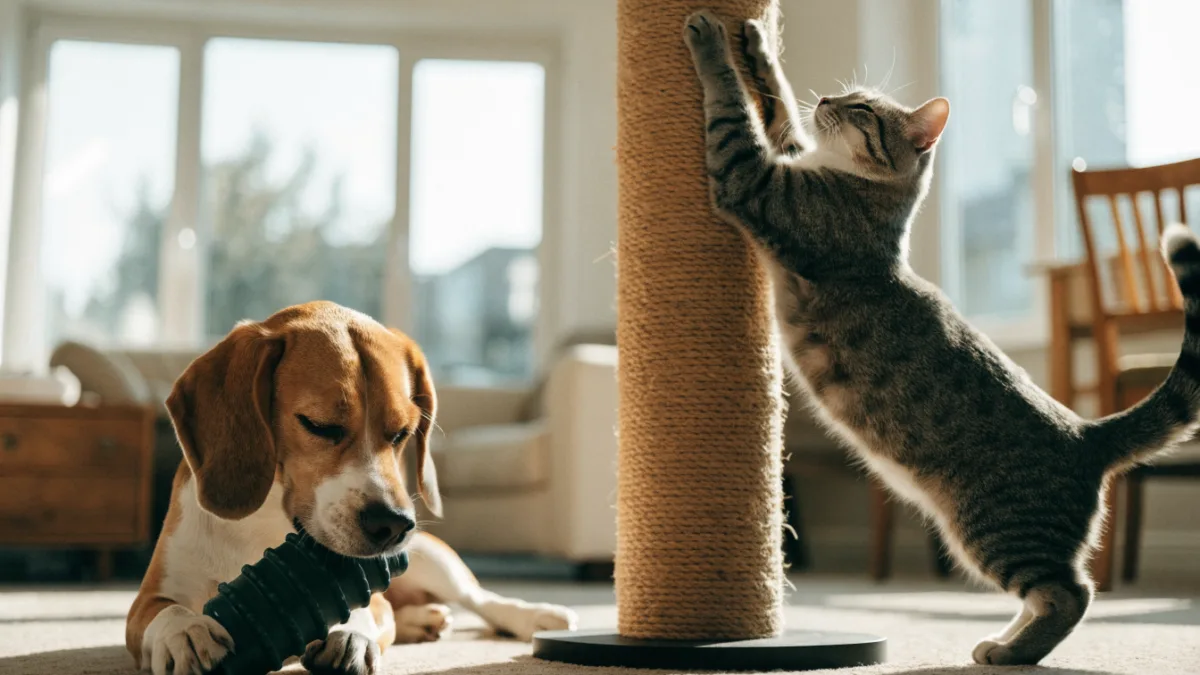 The Furniture Destroyers: Redirecting Canine Chewing vs. Feline Scratching